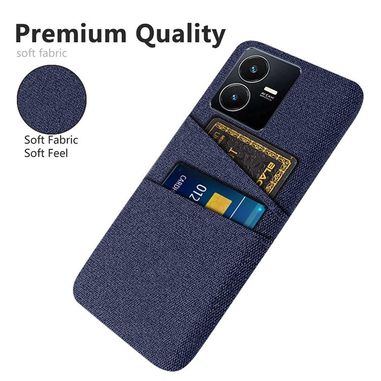 For vivo Y22s 4G / Y35 4G (2022) / Y22 4G Cloth Texture Phone Case Shock Absorbing Dual Card Slots PC Protective Back Cover - Blue