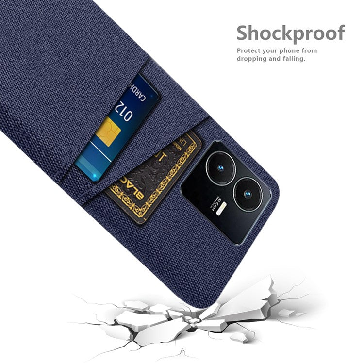 For vivo Y22s 4G / Y35 4G (2022) / Y22 4G Cloth Texture Phone Case Shock Absorbing Dual Card Slots PC Protective Back Cover - Blue