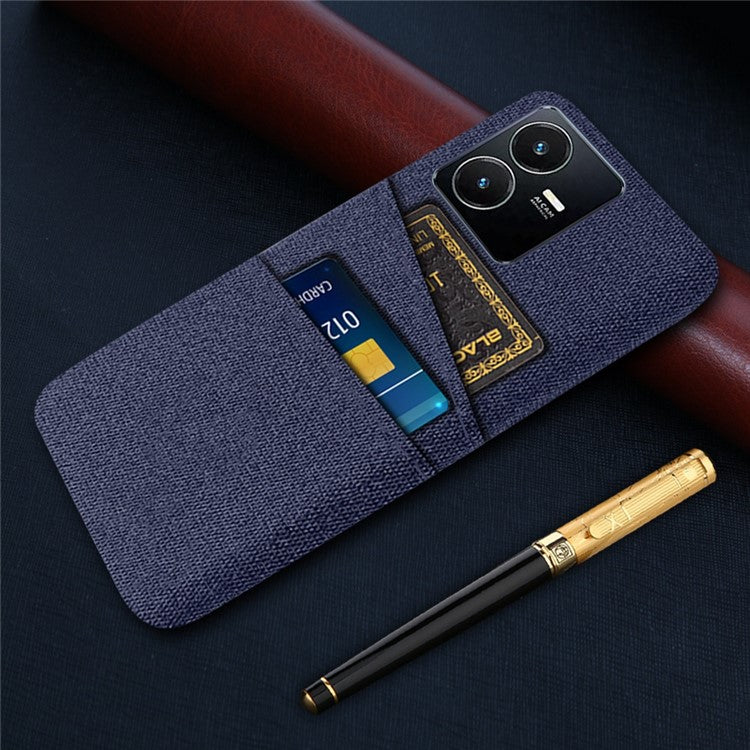 For vivo Y22s 4G / Y35 4G (2022) / Y22 4G Cloth Texture Phone Case Shock Absorbing Dual Card Slots PC Protective Back Cover - Blue