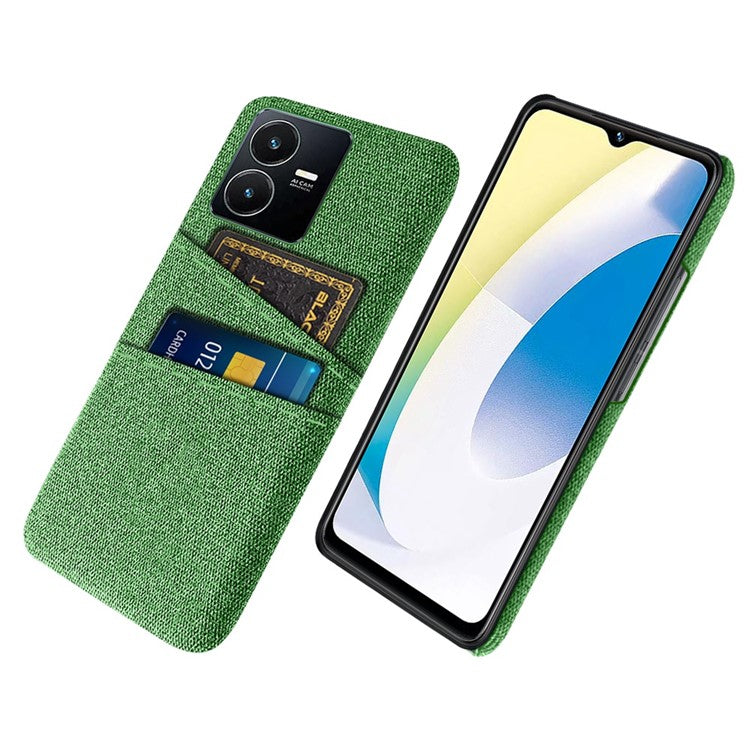 For vivo Y22s 4G / Y35 4G (2022) / Y22 4G Cloth Texture Phone Case Shock Absorbing Dual Card Slots PC Protective Back Cover - Green