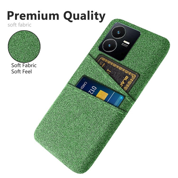 For vivo Y22s 4G / Y35 4G (2022) / Y22 4G Cloth Texture Phone Case Shock Absorbing Dual Card Slots PC Protective Back Cover - Green