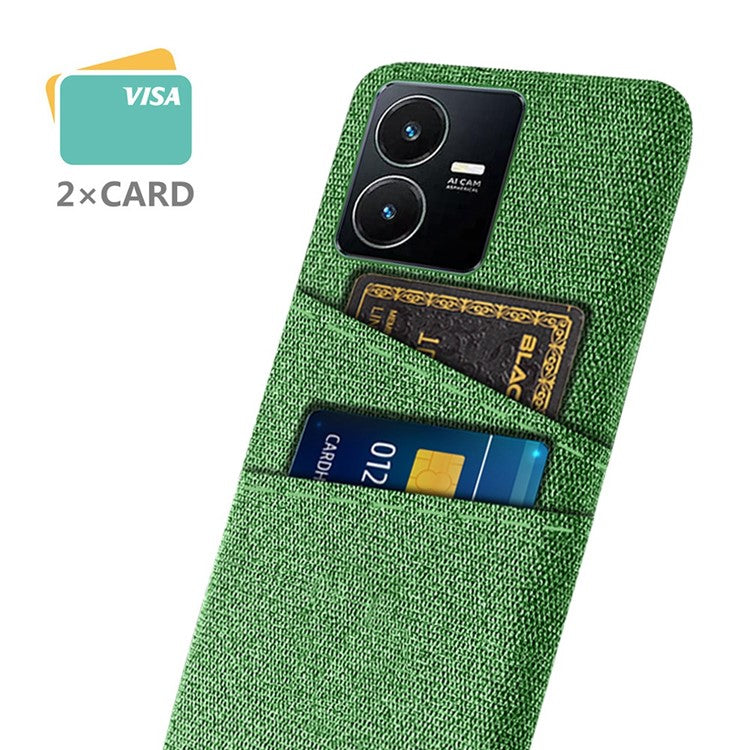 For vivo Y22s 4G / Y35 4G (2022) / Y22 4G Cloth Texture Phone Case Shock Absorbing Dual Card Slots PC Protective Back Cover - Green