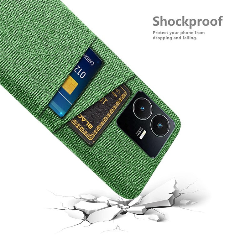 For vivo Y22s 4G / Y35 4G (2022) / Y22 4G Cloth Texture Phone Case Shock Absorbing Dual Card Slots PC Protective Back Cover - Green