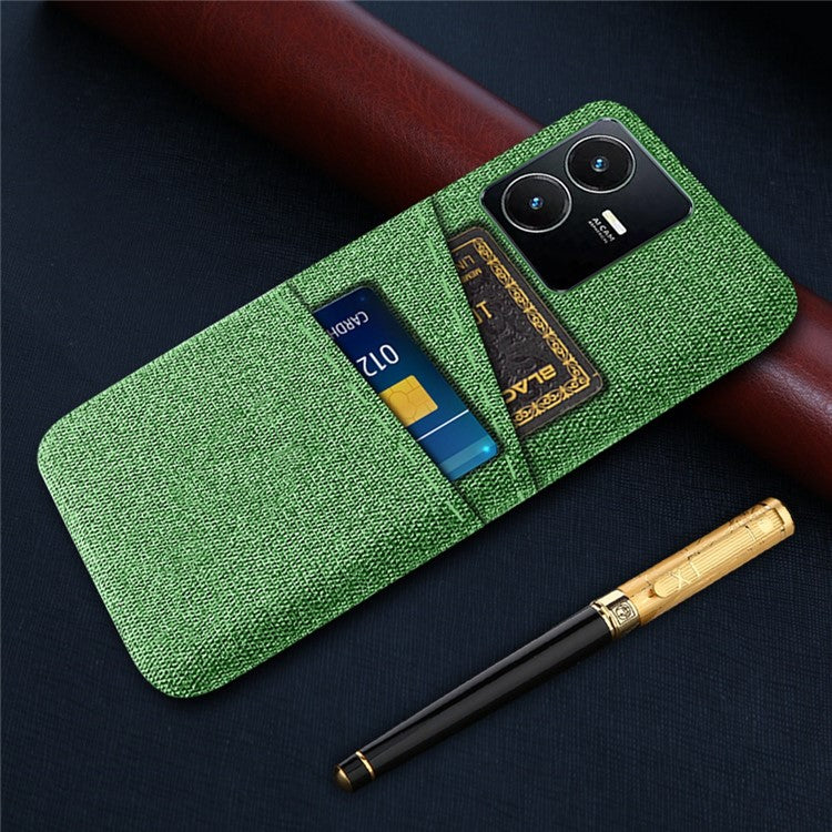 For vivo Y22s 4G / Y35 4G (2022) / Y22 4G Cloth Texture Phone Case Shock Absorbing Dual Card Slots PC Protective Back Cover - Green