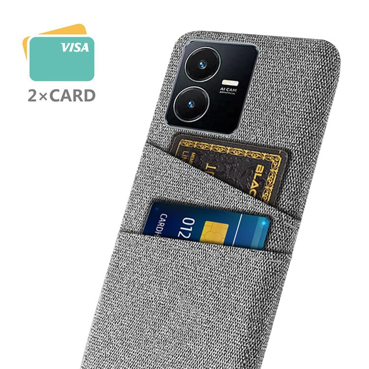 For vivo Y22s 4G / Y35 4G (2022) / Y22 4G Cloth Texture Phone Case Shock Absorbing Dual Card Slots PC Protective Back Cover - Light Grey