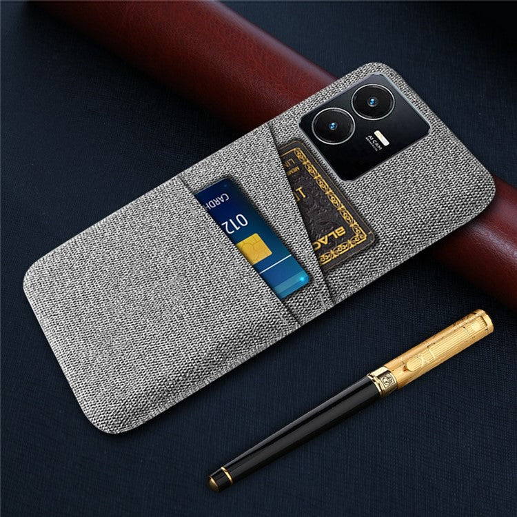 For vivo Y22s 4G / Y35 4G (2022) / Y22 4G Cloth Texture Phone Case Shock Absorbing Dual Card Slots PC Protective Back Cover - Light Grey