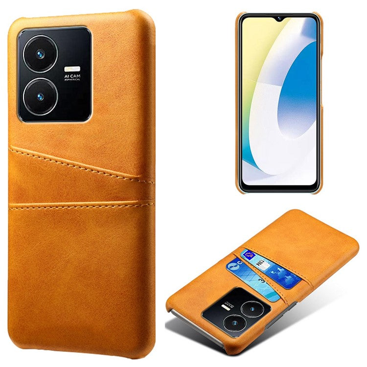 For vivo Y22s 4G / Y35 4G (2022) / Y22 4G Phone Case with Dual Card Slots, PU Leather Coated Hard PC Cover - Orange