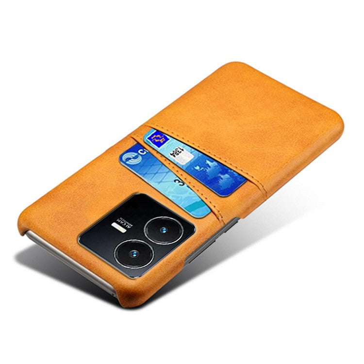 For vivo Y22s 4G / Y35 4G (2022) / Y22 4G Phone Case with Dual Card Slots, PU Leather Coated Hard PC Cover - Orange