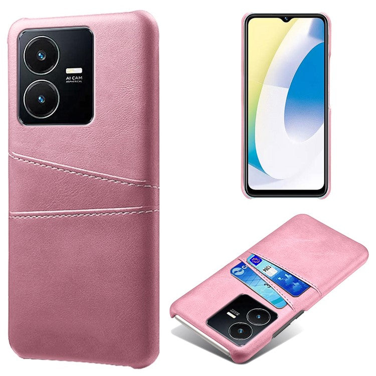 For vivo Y22s 4G / Y35 4G (2022) / Y22 4G Phone Case with Dual Card Slots, PU Leather Coated Hard PC Cover - Rose Gold