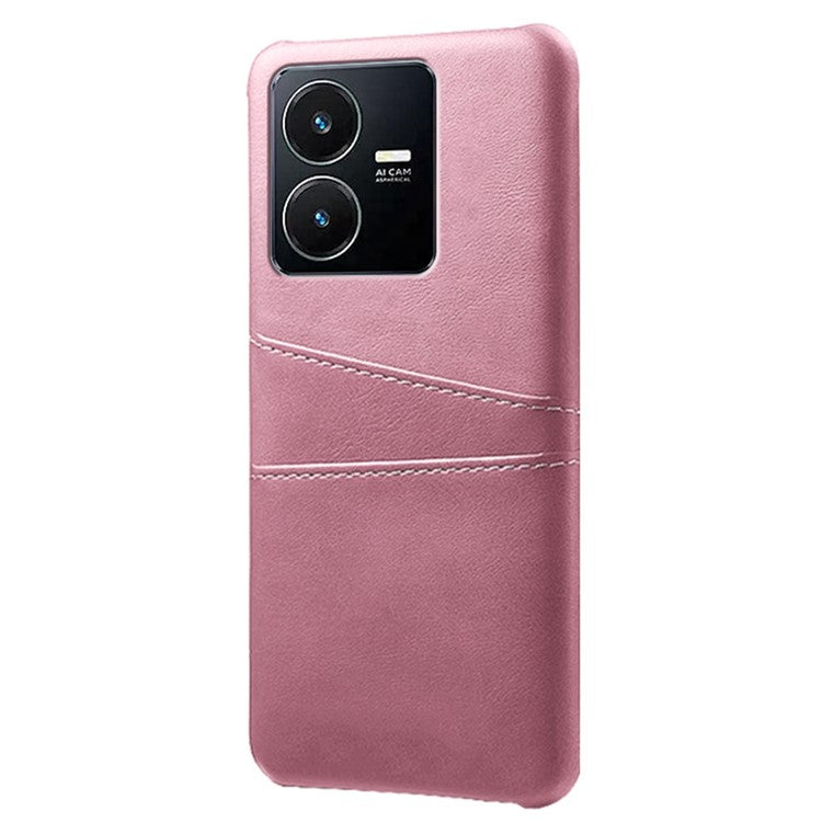 For vivo Y22s 4G / Y35 4G (2022) / Y22 4G Phone Case with Dual Card Slots, PU Leather Coated Hard PC Cover - Rose Gold