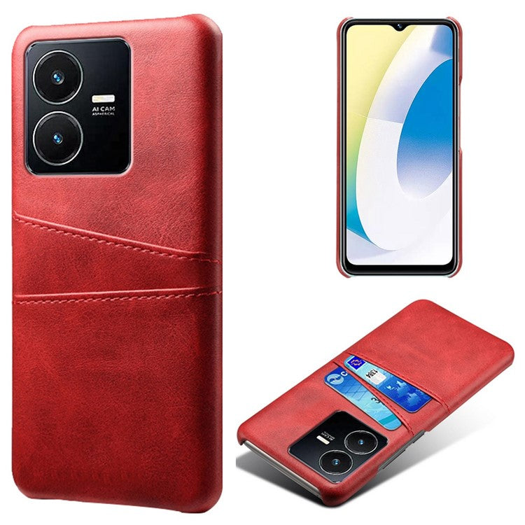 For vivo Y22s 4G / Y35 4G (2022) / Y22 4G Phone Case with Dual Card Slots, PU Leather Coated Hard PC Cover - Red