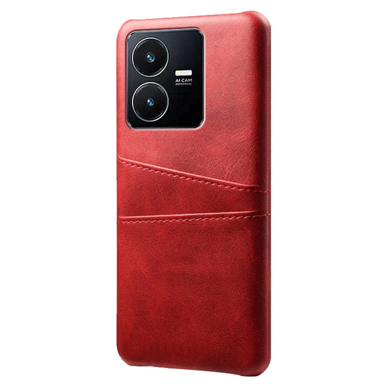 For vivo Y22s 4G / Y35 4G (2022) / Y22 4G Phone Case with Dual Card Slots, PU Leather Coated Hard PC Cover - Red