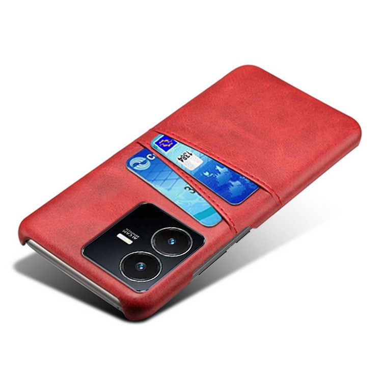 For vivo Y22s 4G / Y35 4G (2022) / Y22 4G Phone Case with Dual Card Slots, PU Leather Coated Hard PC Cover - Red