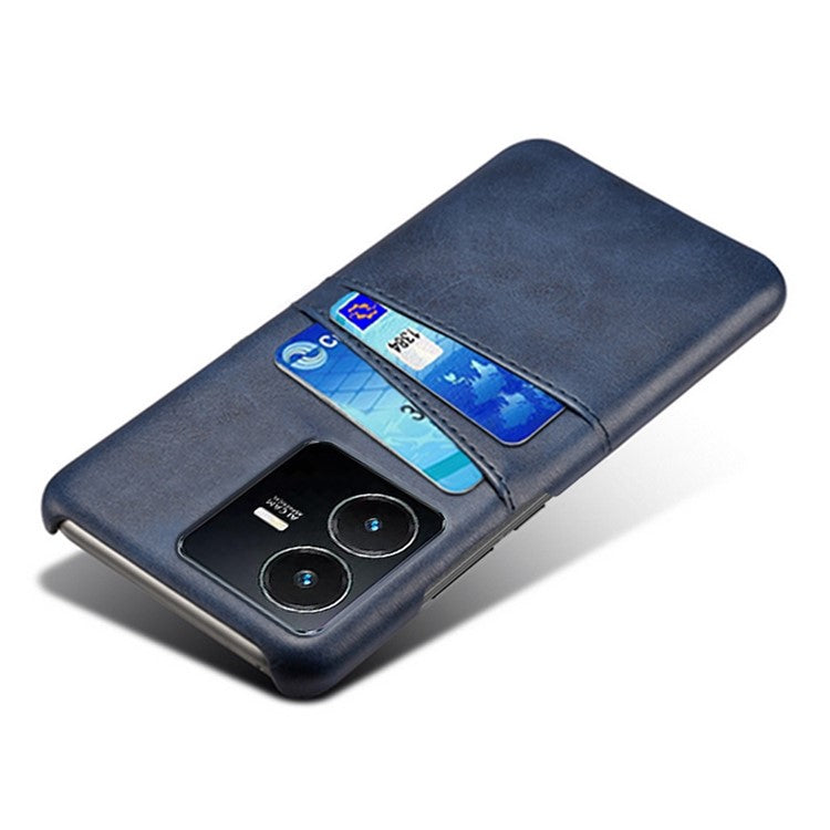 For vivo Y22s 4G / Y35 4G (2022) / Y22 4G Phone Case with Dual Card Slots, PU Leather Coated Hard PC Cover - Blue