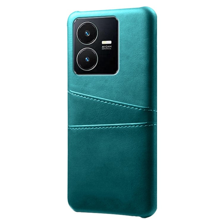 For vivo Y22s 4G / Y35 4G (2022) / Y22 4G Phone Case with Dual Card Slots, PU Leather Coated Hard PC Cover - Green