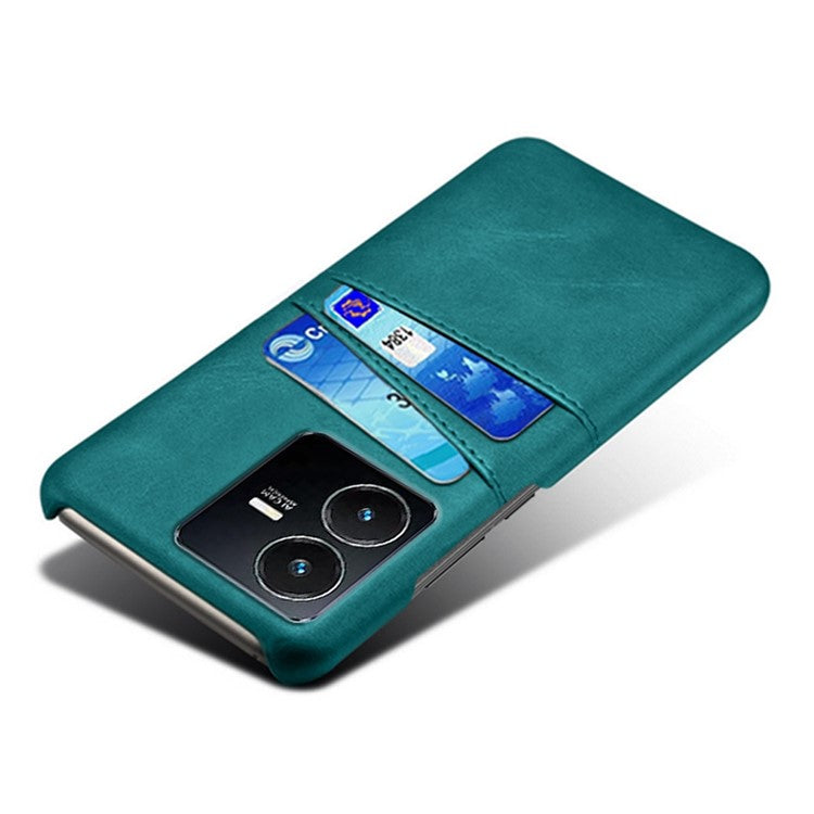 For vivo Y22s 4G / Y35 4G (2022) / Y22 4G Phone Case with Dual Card Slots, PU Leather Coated Hard PC Cover - Green