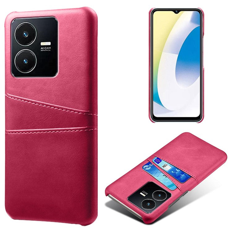 For vivo Y22s 4G / Y35 4G (2022) / Y22 4G Phone Case with Dual Card Slots, PU Leather Coated Hard PC Cover - Rose