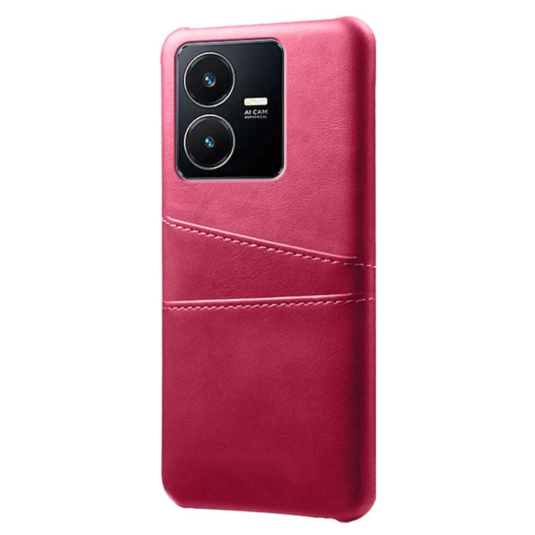 For vivo Y22s 4G / Y35 4G (2022) / Y22 4G Phone Case with Dual Card Slots, PU Leather Coated Hard PC Cover - Rose