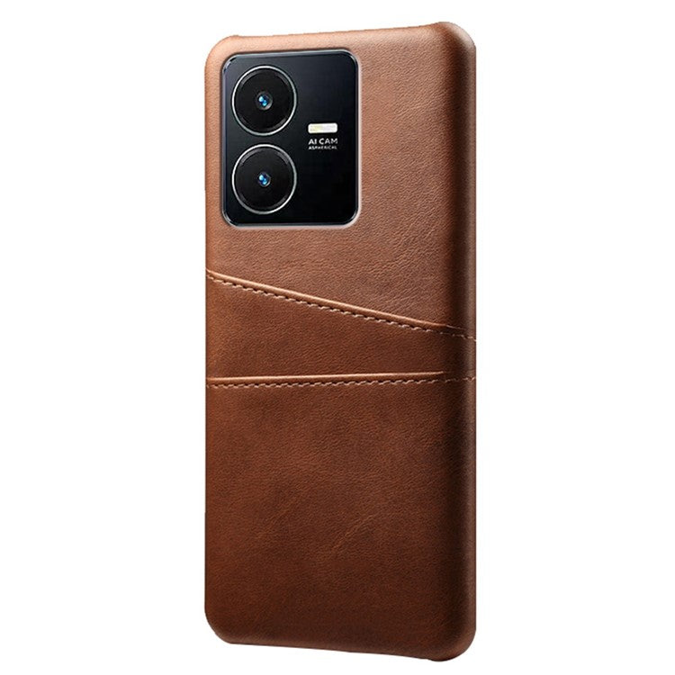 For vivo Y22s 4G / Y35 4G (2022) / Y22 4G Phone Case with Dual Card Slots, PU Leather Coated Hard PC Cover - Brown