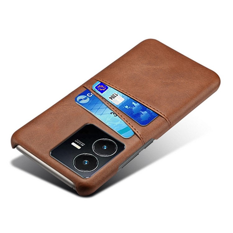 For vivo Y22s 4G / Y35 4G (2022) / Y22 4G Phone Case with Dual Card Slots, PU Leather Coated Hard PC Cover - Brown