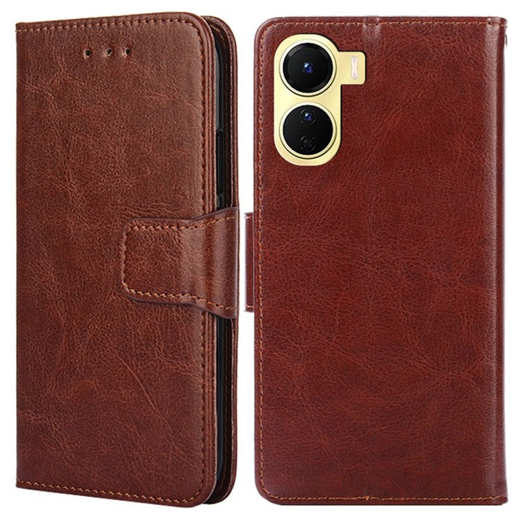 For vivo Y16 4G / Y02s 4G Texture PU Leather Flip Wallet Case Stand Magnetic Anti-scratch Phone Cover - Brown