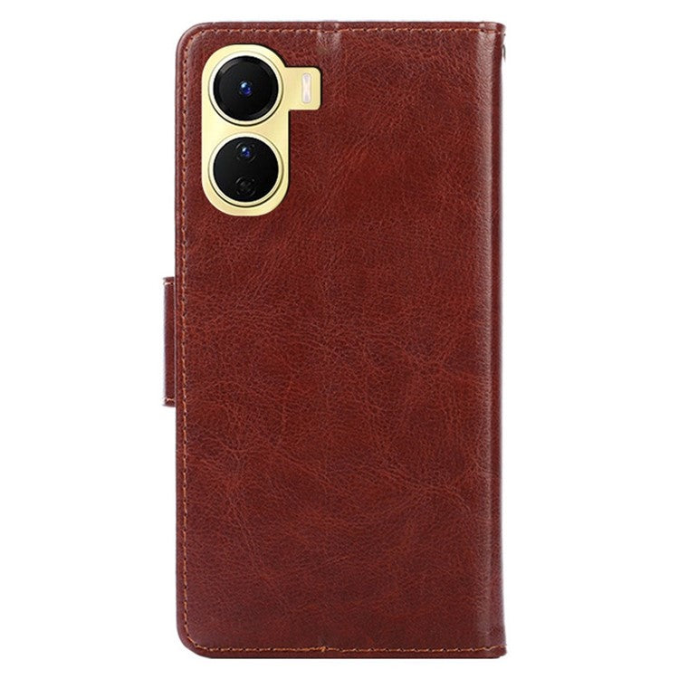 For vivo Y16 4G / Y02s 4G Texture PU Leather Flip Wallet Case Stand Magnetic Anti-scratch Phone Cover - Brown