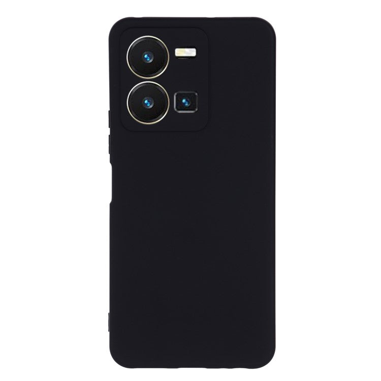 For vivo Y35 4G (2022) Liquid Silicone Cell Phone Case Anti-scratch Soft Lining Protective Cover with Strap - Black