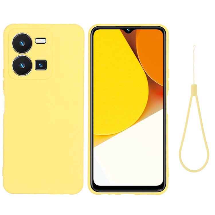 For vivo Y35 4G (2022) Liquid Silicone Cell Phone Case Anti-scratch Soft Lining Protective Cover with Strap - Yellow