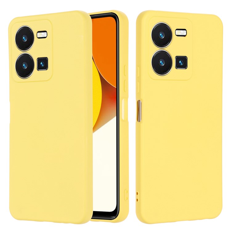 For vivo Y35 4G (2022) Liquid Silicone Cell Phone Case Anti-scratch Soft Lining Protective Cover with Strap - Yellow