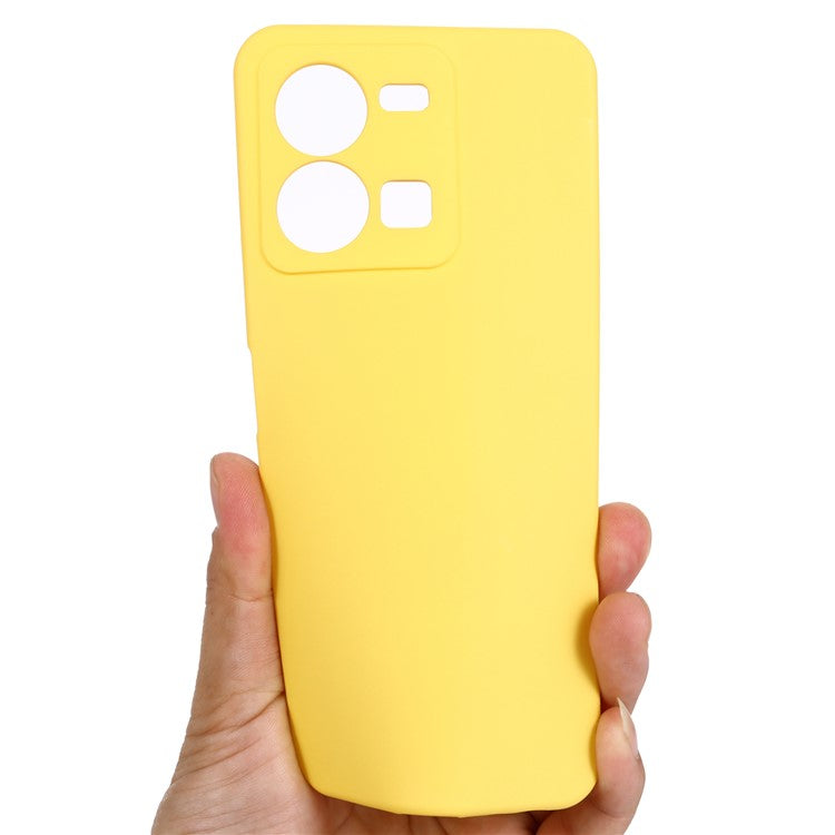 For vivo Y35 4G (2022) Liquid Silicone Cell Phone Case Anti-scratch Soft Lining Protective Cover with Strap - Yellow