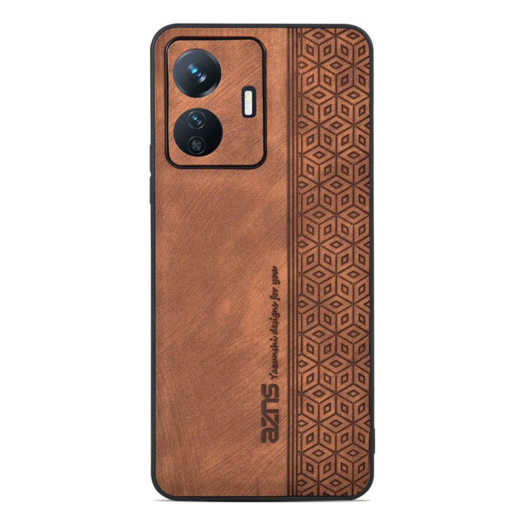 AZNS Shockproof Cell Phone Case For vivo Y77e 5G / Y77 5G Imprinted Pattern PU Leather Coated TPU Cover - Brown