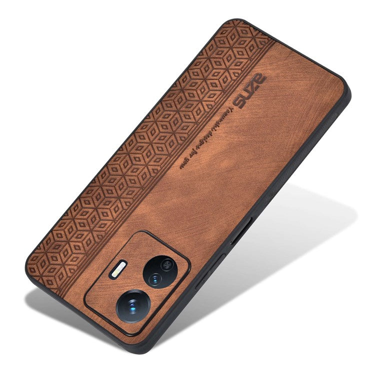 AZNS Shockproof Cell Phone Case For vivo Y77e 5G / Y77 5G Imprinted Pattern PU Leather Coated TPU Cover - Brown