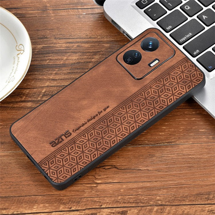 AZNS Shockproof Cell Phone Case For vivo Y77e 5G / Y77 5G Imprinted Pattern PU Leather Coated TPU Cover - Brown