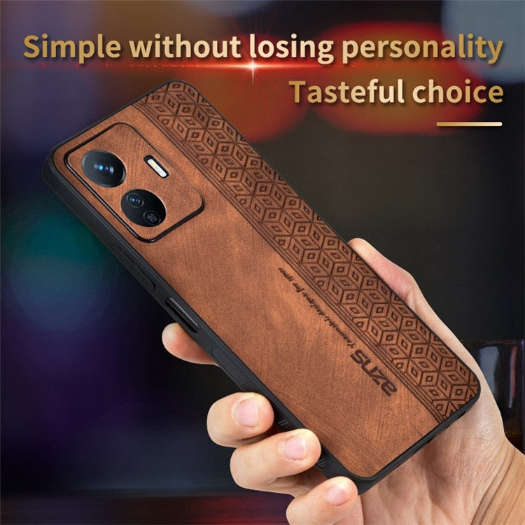 AZNS Shockproof Cell Phone Case For vivo Y77e 5G / Y77 5G Imprinted Pattern PU Leather Coated TPU Cover - Brown