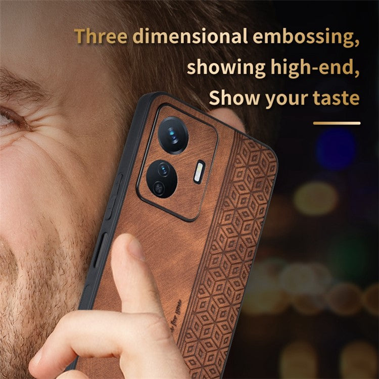 AZNS Shockproof Cell Phone Case For vivo Y77e 5G / Y77 5G Imprinted Pattern PU Leather Coated TPU Cover - Brown