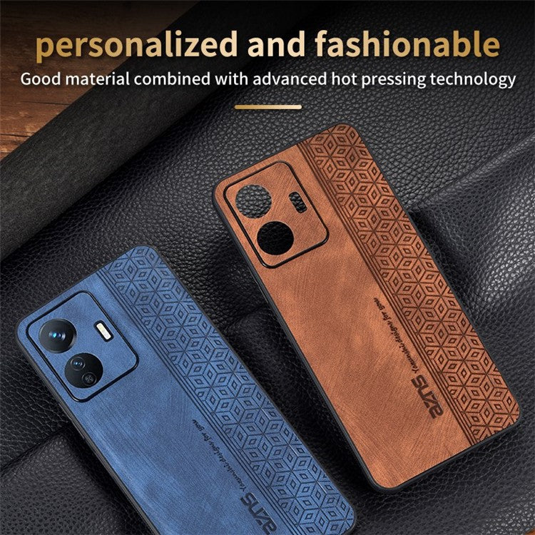 AZNS Shockproof Cell Phone Case For vivo Y77e 5G / Y77 5G Imprinted Pattern PU Leather Coated TPU Cover - Brown