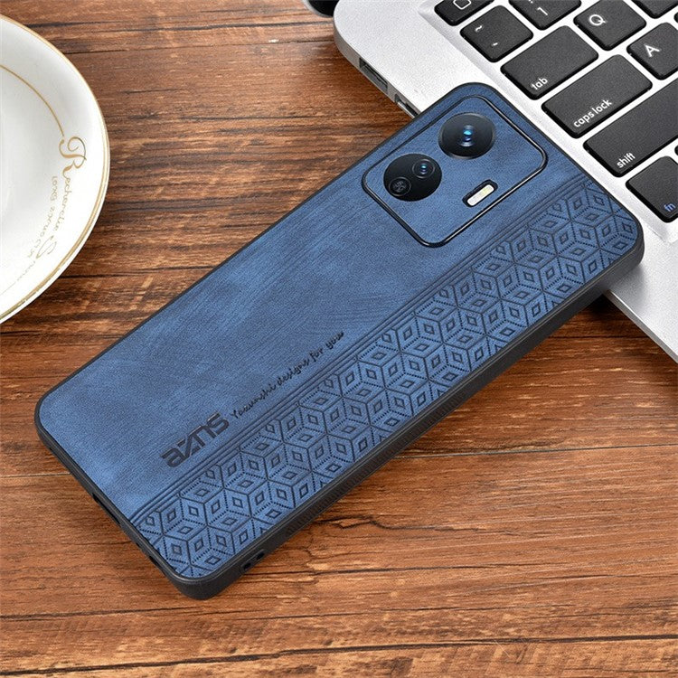 AZNS Shockproof Cell Phone Case For vivo Y77e 5G / Y77 5G Imprinted Pattern PU Leather Coated TPU Cover - Blue