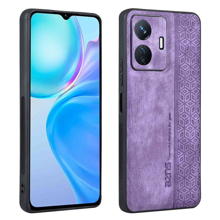 AZNS Shockproof Cell Phone Case For vivo Y77e 5G / Y77 5G Imprinted Pattern PU Leather Coated TPU Cover - Purple