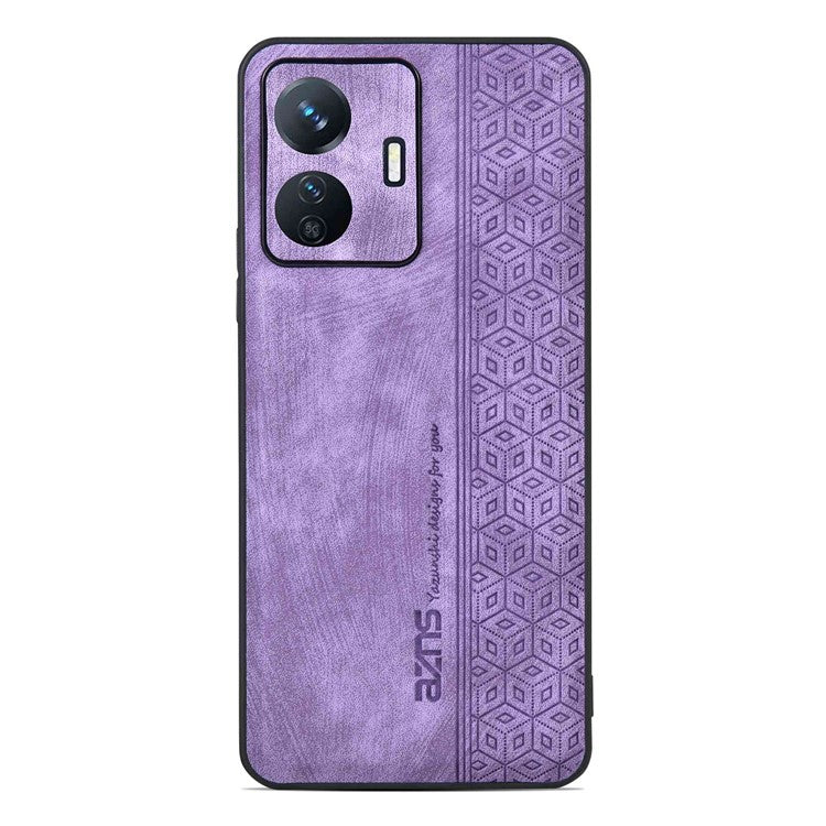 AZNS Shockproof Cell Phone Case For vivo Y77e 5G / Y77 5G Imprinted Pattern PU Leather Coated TPU Cover - Purple