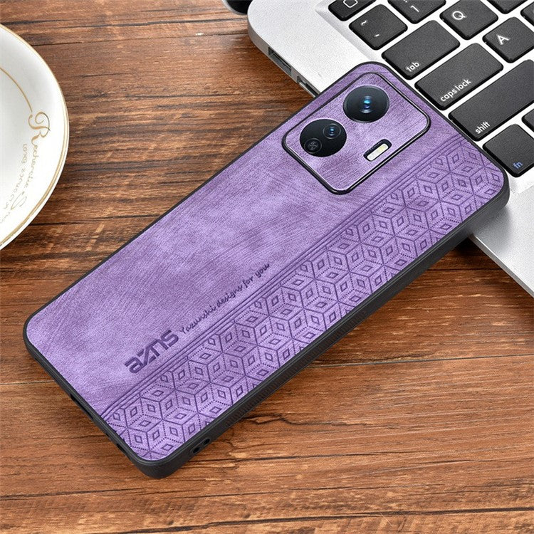 AZNS Shockproof Cell Phone Case For vivo Y77e 5G / Y77 5G Imprinted Pattern PU Leather Coated TPU Cover - Purple