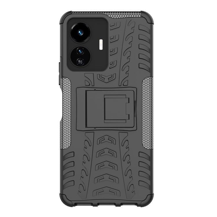 Cell Phone Case for vivo Y77 5G / Y02s 4G, Hard PC+TPU Tires Style Cool Rugged Kickstand Drop Protection Phone Cover - Black