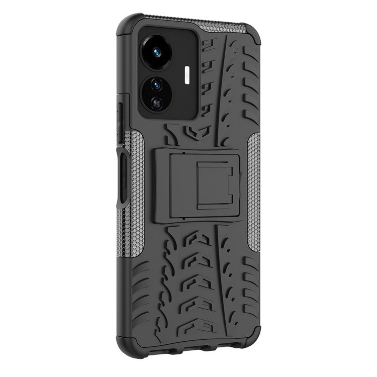 Cell Phone Case for vivo Y77 5G / Y02s 4G, Hard PC+TPU Tires Style Cool Rugged Kickstand Drop Protection Phone Cover - Black