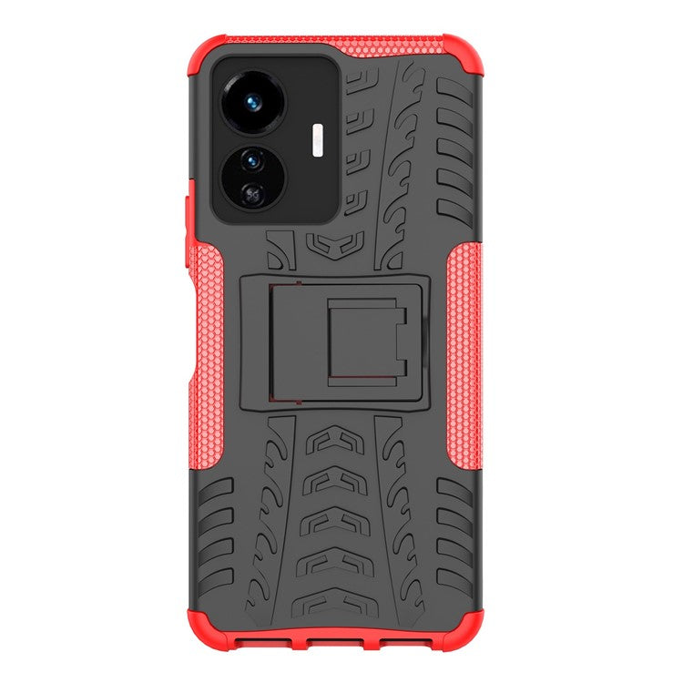 Cell Phone Case for vivo Y77 5G / Y02s 4G, Hard PC+TPU Tires Style Cool Rugged Kickstand Drop Protection Phone Cover - Red