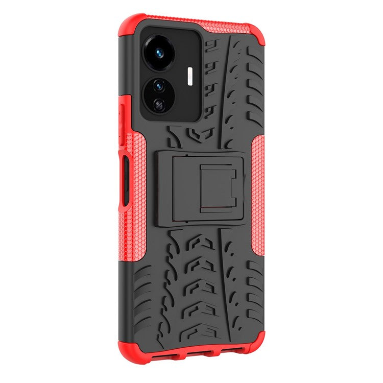 Cell Phone Case for vivo Y77 5G / Y02s 4G, Hard PC+TPU Tires Style Cool Rugged Kickstand Drop Protection Phone Cover - Red