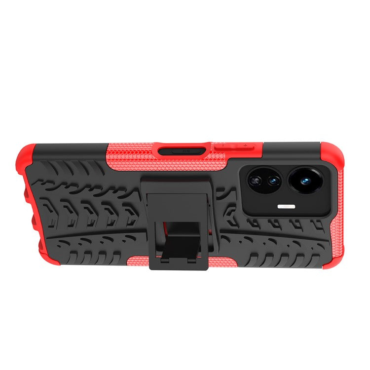 Cell Phone Case for vivo Y77 5G / Y02s 4G, Hard PC+TPU Tires Style Cool Rugged Kickstand Drop Protection Phone Cover - Red