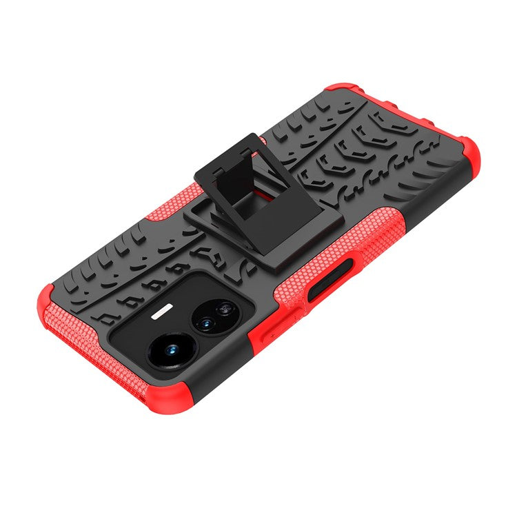 Cell Phone Case for vivo Y77 5G / Y02s 4G, Hard PC+TPU Tires Style Cool Rugged Kickstand Drop Protection Phone Cover - Red