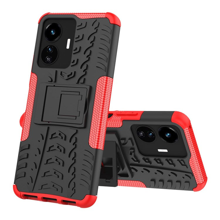 Cell Phone Case for vivo Y77 5G / Y02s 4G, Hard PC+TPU Tires Style Cool Rugged Kickstand Drop Protection Phone Cover - Red