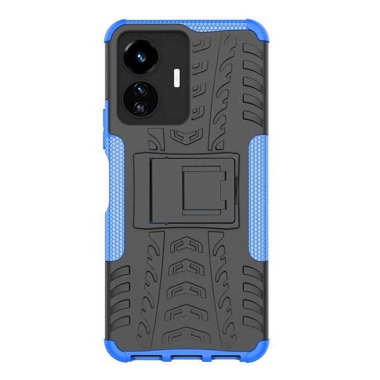 Cell Phone Case for vivo Y77 5G / Y02s 4G, Hard PC+TPU Tires Style Cool Rugged Kickstand Drop Protection Phone Cover - Blue