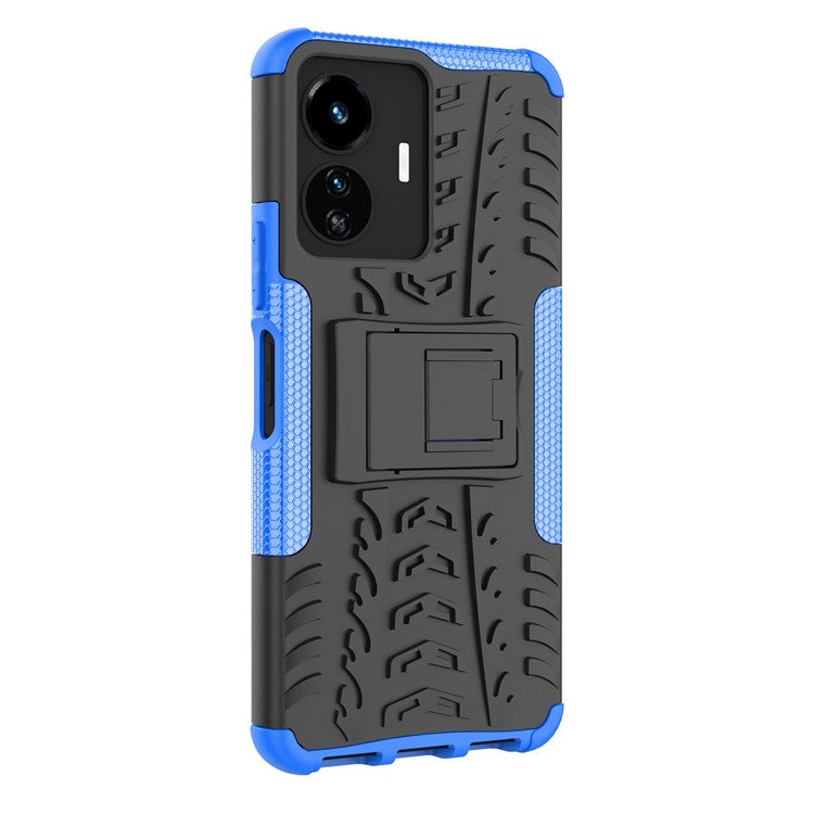 Cell Phone Case for vivo Y77 5G / Y02s 4G, Hard PC+TPU Tires Style Cool Rugged Kickstand Drop Protection Phone Cover - Blue