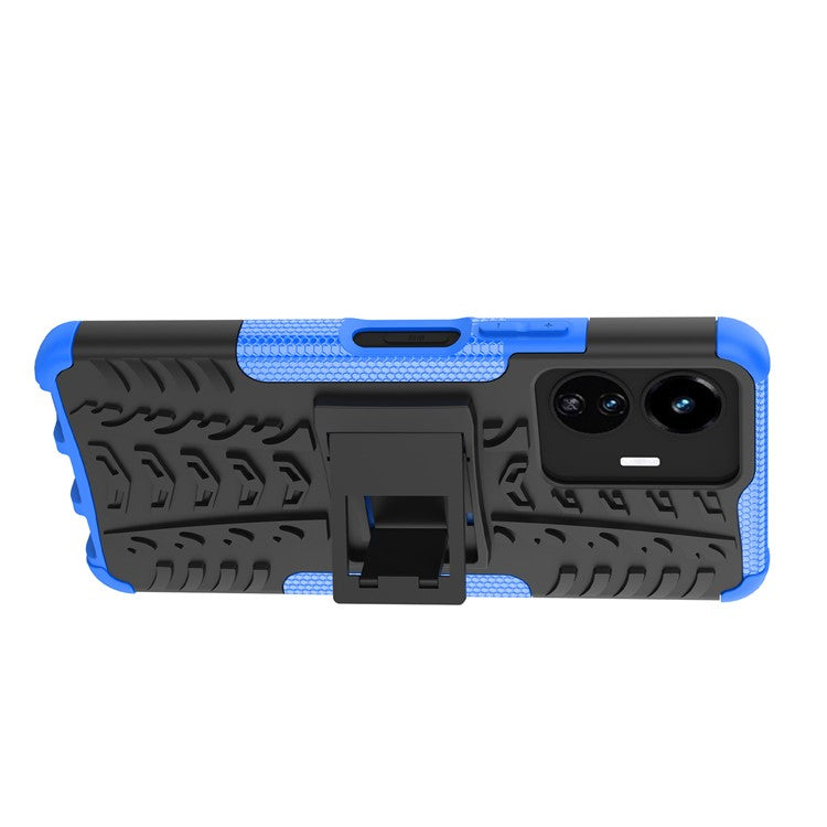 Cell Phone Case for vivo Y77 5G / Y02s 4G, Hard PC+TPU Tires Style Cool Rugged Kickstand Drop Protection Phone Cover - Blue